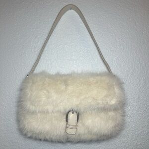 BCBG Cream Fur Shoulder Bag